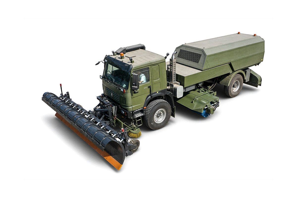 3-in-1 Airport Runway Snow Remover (Front Plow / Mid Brush / Rear Blower)